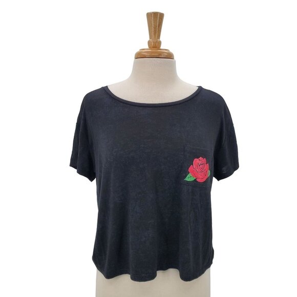 Grayson Threads Juniors Rose Pocket Crop Top Tee T-Shirt Size M Short Sleeve - Picture 1 of 12